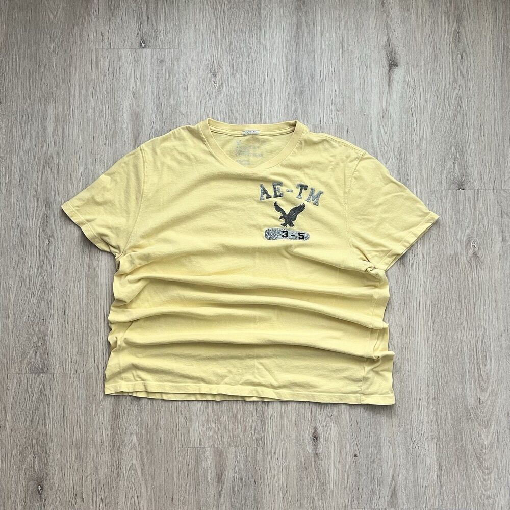 Vintage American Eagle Embroidered Tee Shirt Men's XXL Yellow Americana Preppy - Picture 1 of 6